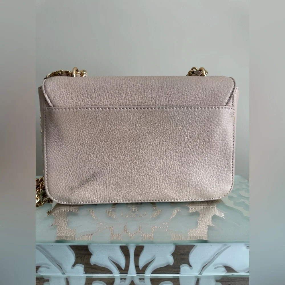 Tory Burch Light Pink Flap Shoulder Bag Convertible Crossbody Oak Pebble Leather